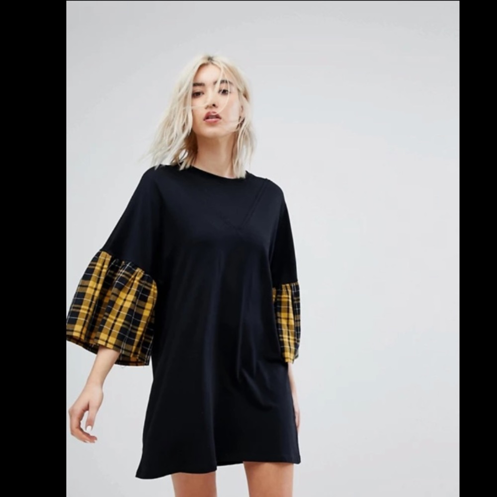 Asos Bershka Check Sleeve Tee Dress Size Small